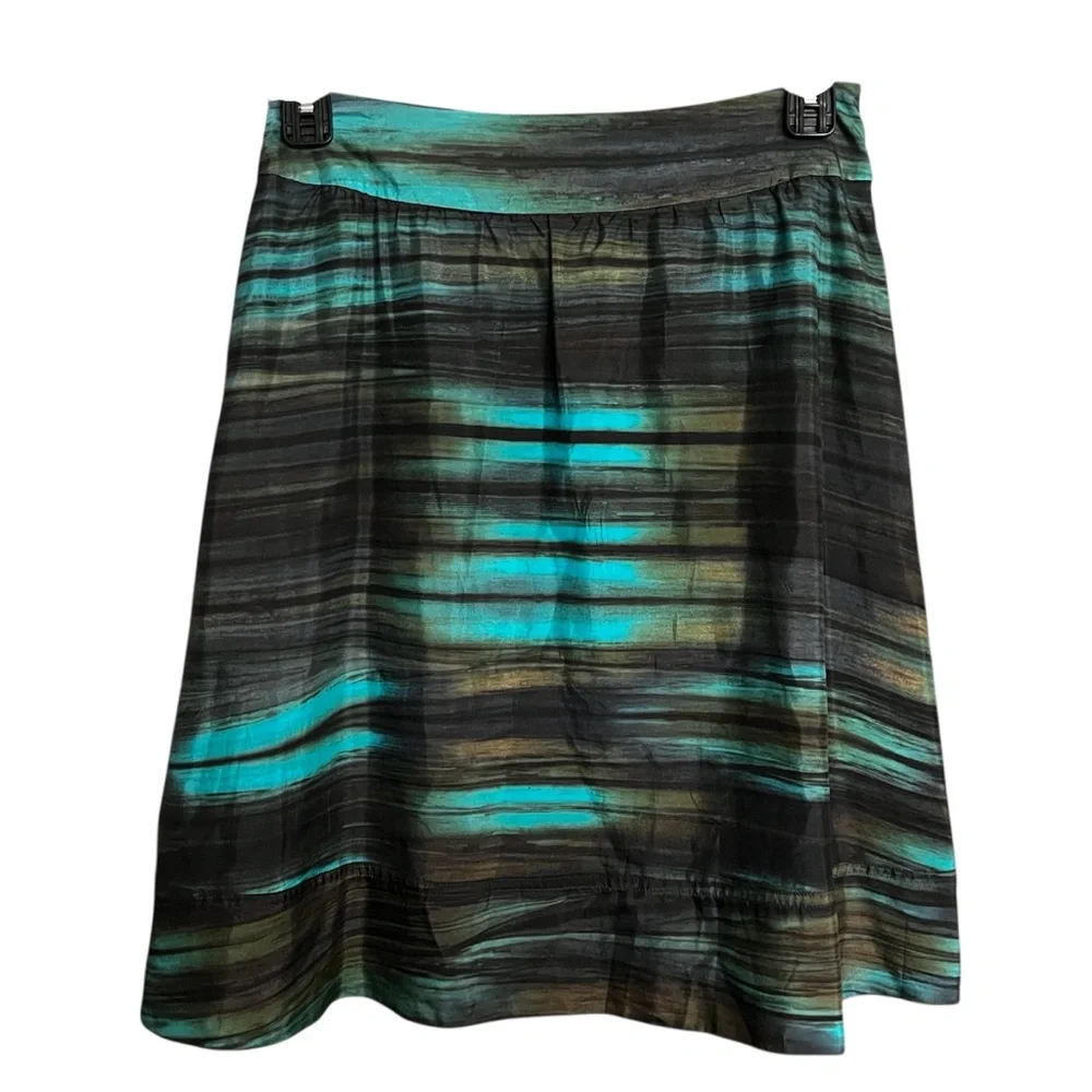 Theory Karley A-Line Skirt BLK/Teal SZ 6 100% Silk Pockets Classic Casual Artsy - Picture 2 of 8